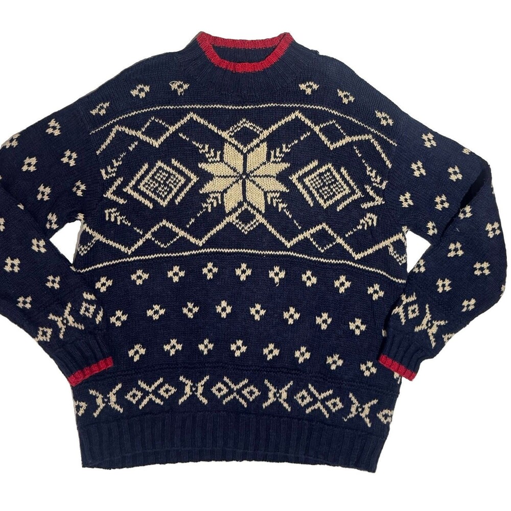 Lauren Ralph Lauren Sweater Mens L Hand Knit Nordic Snowflake Linen Cotton